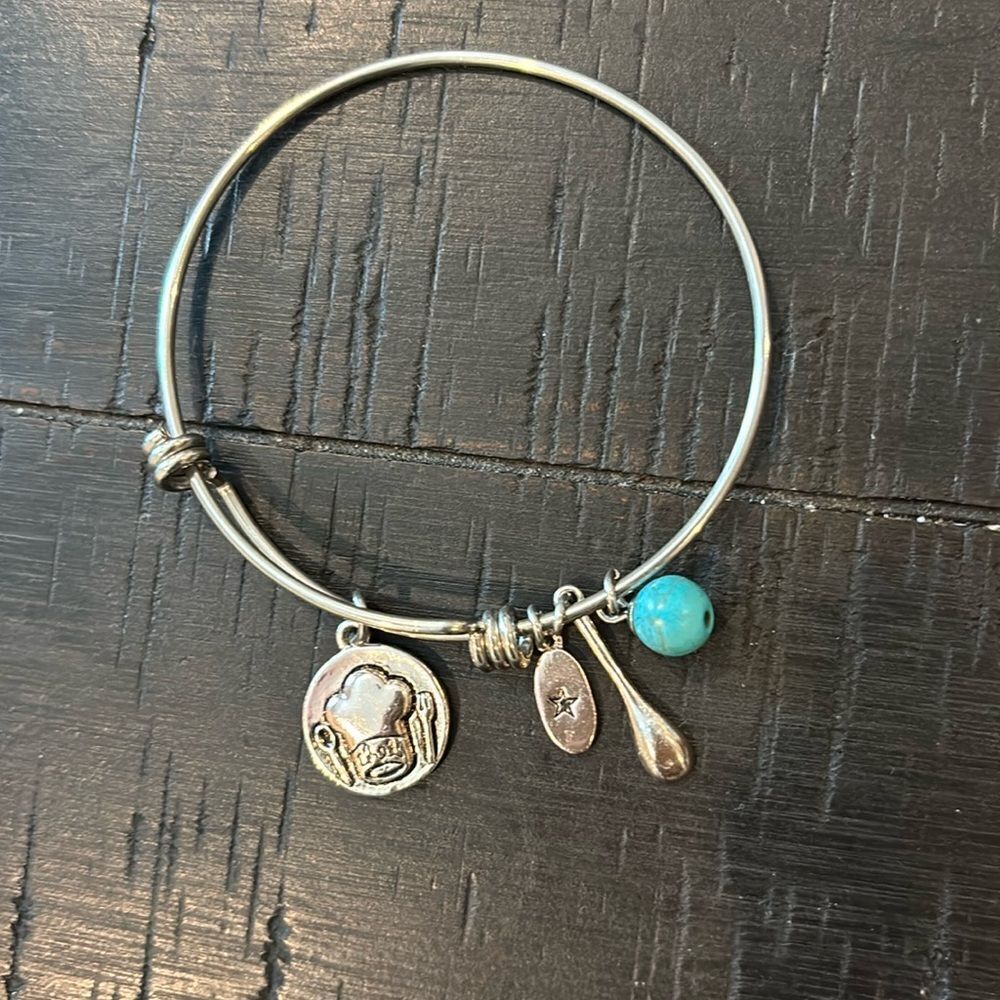 Unwritten Chef Baker Bangle Turquoise Charm Spoon Bracelet Adjustable